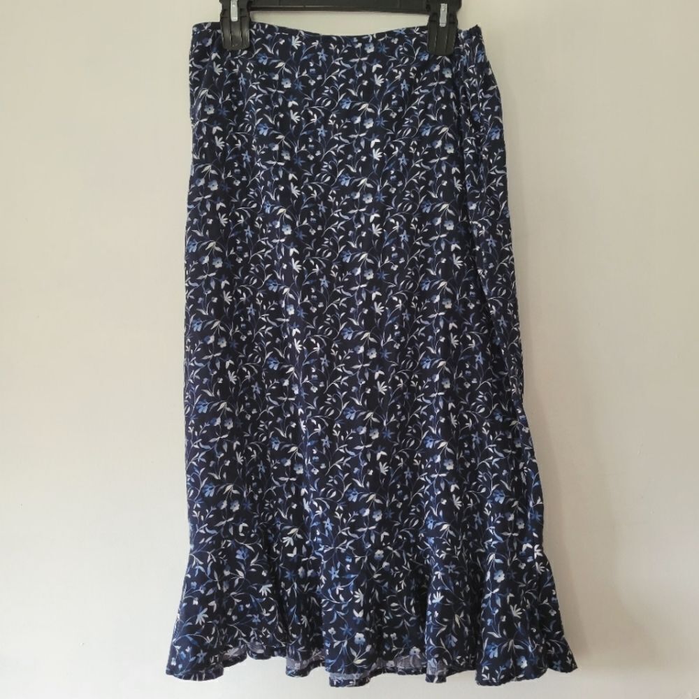 Christopher & Banks A-line Floral Blue White Midi Skirt 10